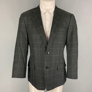 CANALI Size 38 Charcoal Window Pane Silk Blend Notch Lapel Sport Coat